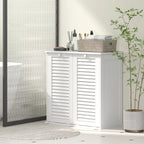 Meuble salle de bain avec panier à linge armoire salle de bain en bois portes persiennes 2 paniers 70 x 38 x 73 cm blanc-9