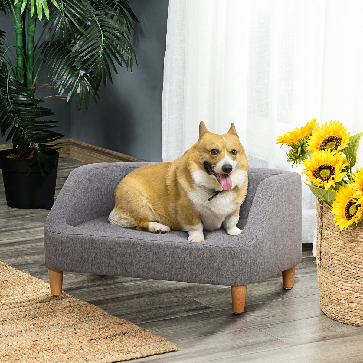Canapé pour chien lit pour chien animal domestique style scandinave pieds en bois revêtement tissu déhoussable 75 x 55 x 39 cm - gris-1