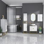 Meuble sous lavabo meuble de salle de bain avec placard double porte pieds en acier doré 60 x 30 x 65 cm blanc-1