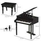 Piano à queue enfant en bois Piano enfant clavier de piano 30 touches - tabouret et pupitre inlus - Instrument de Musique - MDF noir-2