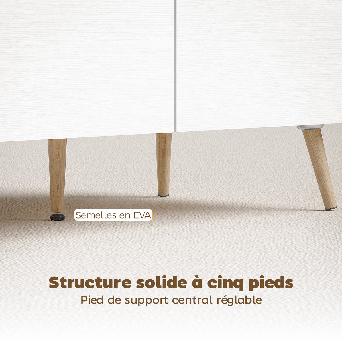 Table basse rectangulaire, table de salon moderne avec 2 tiroirs, 5 pieds en bois de pin, 100x50x46cm, chêne et blanc-5
