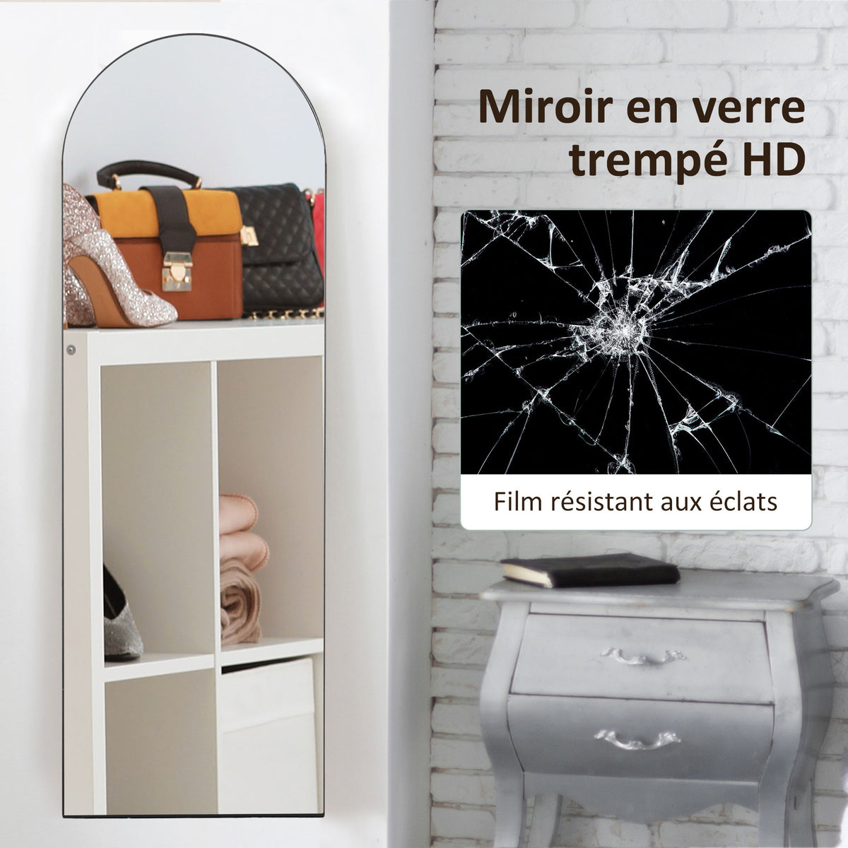 Miroir en pleine longueur 50 x 150 cm miroir sur pied grand miroir mural sans cadre pour salon, noir-4