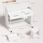 Bureau d'Ordinateur Extensible 100 cm avec 2 Tiroirs, Bureau avec Rangement, Style Moderne, Blanc-2