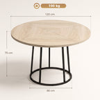 Table à Manger Ronde pour 4 à 6 Personnes, Ø 120 x 75 cm, Table de Cuisine avec Piétement Conique en Métal, Bois Naturel-2