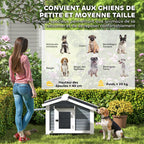 Niche pour Chien Extérieur Abri Jardin Surélevé Plancher Amovible Auvent de Porte et Toit Imperméable 98x76x69,5cm Gris-6