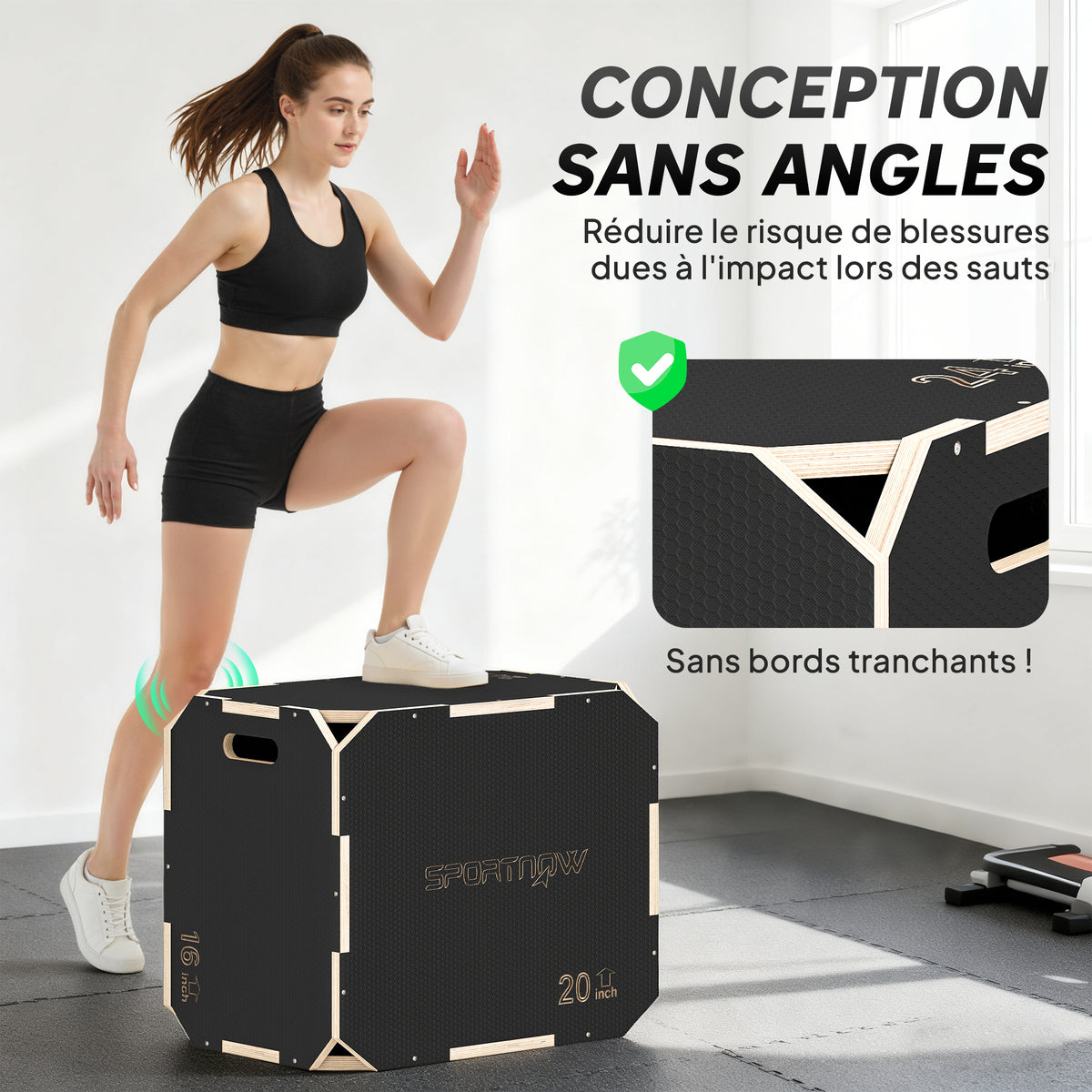 Boîte pliométrique 3 en 1 en bois pour entraînement au saut antidérapant et sans coins noir-3