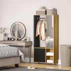 Armoire chambre penderie avec miroir, compartiments ouverts, placard et tringle de suspension, 80 x 30 x 170 cm, naturel-9