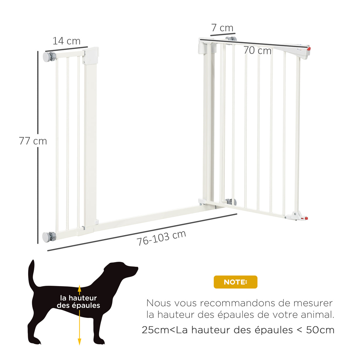 Lot de 2 barrières de sécurité pour chien animaux sans perçage avec fermeture automatique largeur 76-103 cm blanc-2