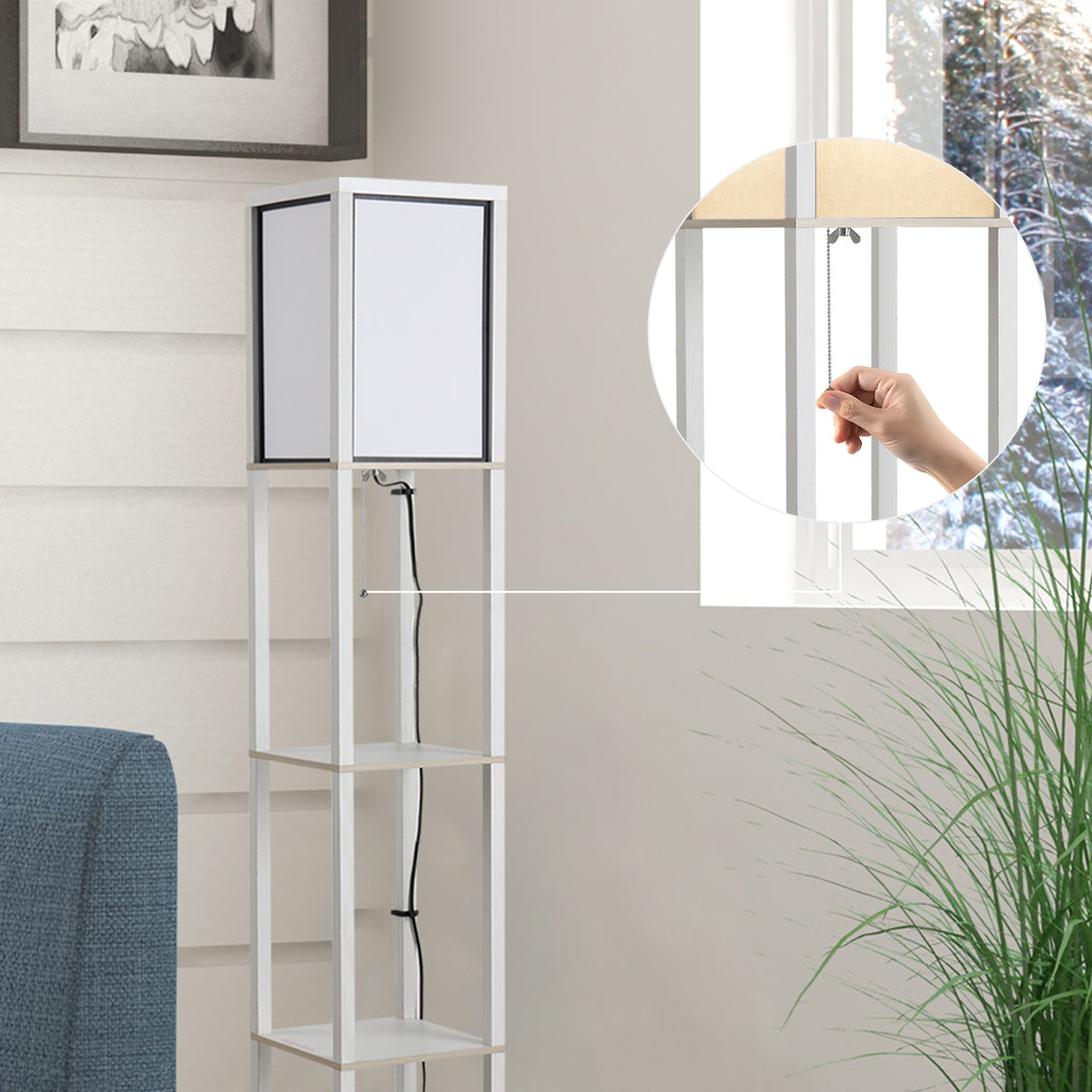 Lampadaire étagère 26L x 26l x 160H cm 3 étagères 4 Niveaux MDF Blanc-7