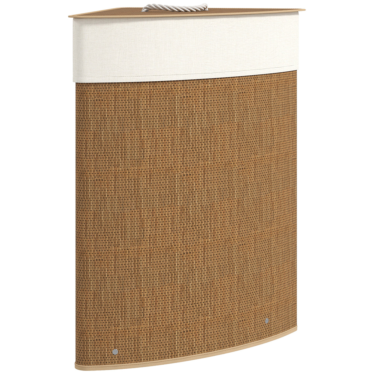 Panier à Linge en Bambou 55L, Panier Triangle avec Sac Amovible et Lavable, Couvercle, Poignée, 35x35x60cm, Marron-0