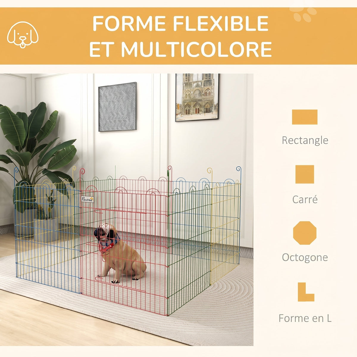 Enclos Pliant en Acier pour Chiens, Lapins, Rongeurs, Petits Animaux, Intérieur et Extérieur, 8 Panneaux avec Porte-4