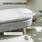 Banc banquette bout de lit coffre de rangement 2 en 1 en tissu avec pieds en bois 110l x 40P x 43H cm gris clair-4