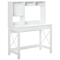 Bureau avec rangement bibliothèque en bois moderne avec étagères et grand plateau pour petits espaces maison chambre à coucher, 105 x 50 x 137,5 cm, blanc-0