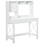 Bureau avec rangement bibliothèque en bois moderne avec étagères et grand plateau pour petits espaces maison chambre à coucher, 105 x 50 x 137,5 cm, blanc-0