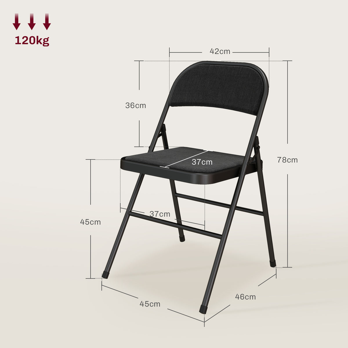 Lot de 6 chaises pliantes chaises de salle à manger portables cadre en acier 45 x 46 x 78 cm noir-2