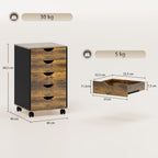 Caisson bureau mobile, meuble rangement sur roulettes avec 5 tiroirs, bois, 40 x 40 x 67 cm, marron-2