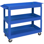 Chariot desserte d'atelier acier 3 plateaux sur roulettes avec poignée charge max. 150 kg 83 x 35,3 x 76 cm acier bleu-0