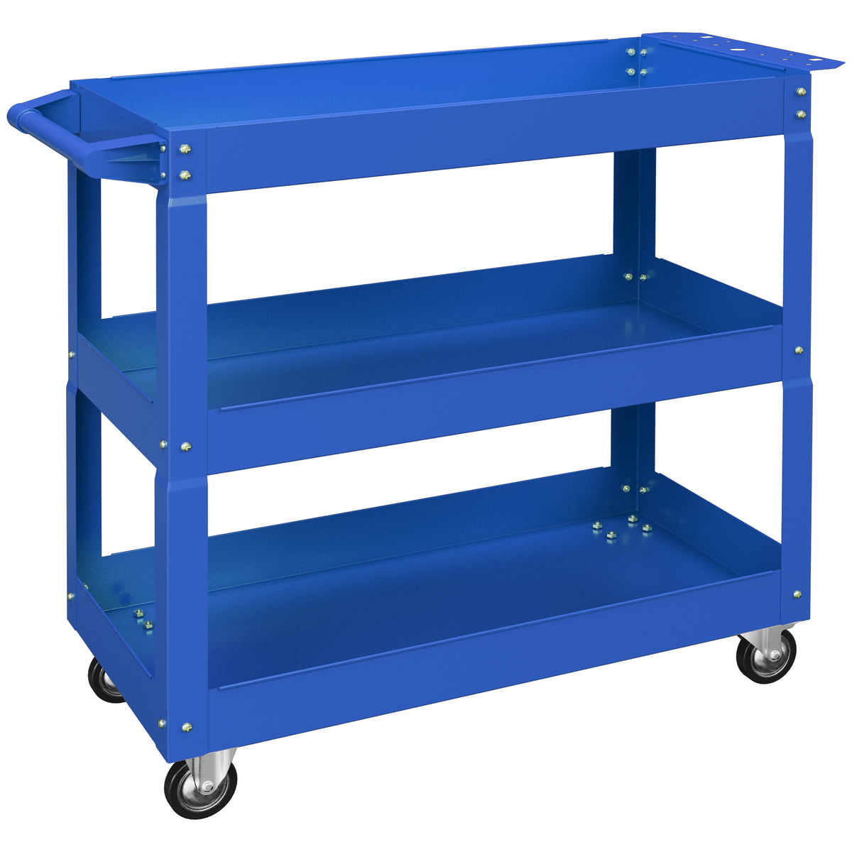 Chariot desserte d'atelier acier 3 plateaux sur roulettes avec poignée charge max. 150 kg 83 x 35,3 x 76 cm acier bleu-0