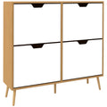 Meuble à chaussures 4 abattants 16 paires avec étagère réglable pieds en bois de pin 95 x 26 x 95 cm naturel-0