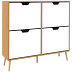 Meuble à chaussures 4 abattants 16 paires avec étagère réglable pieds en bois de pin 95 x 26 x 95 cm naturel-0