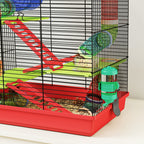 Cage pour hamster souris petit animaux rongeur avec tunnel mangeoire roue jouet 47 x 30 x 59 cm rouge-8