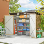 Abri de Jardin en Métal 3 m² Facile à Monter, Cabane de Jardin Structure en Acier Galvanisé Améliorée, Chêne-1