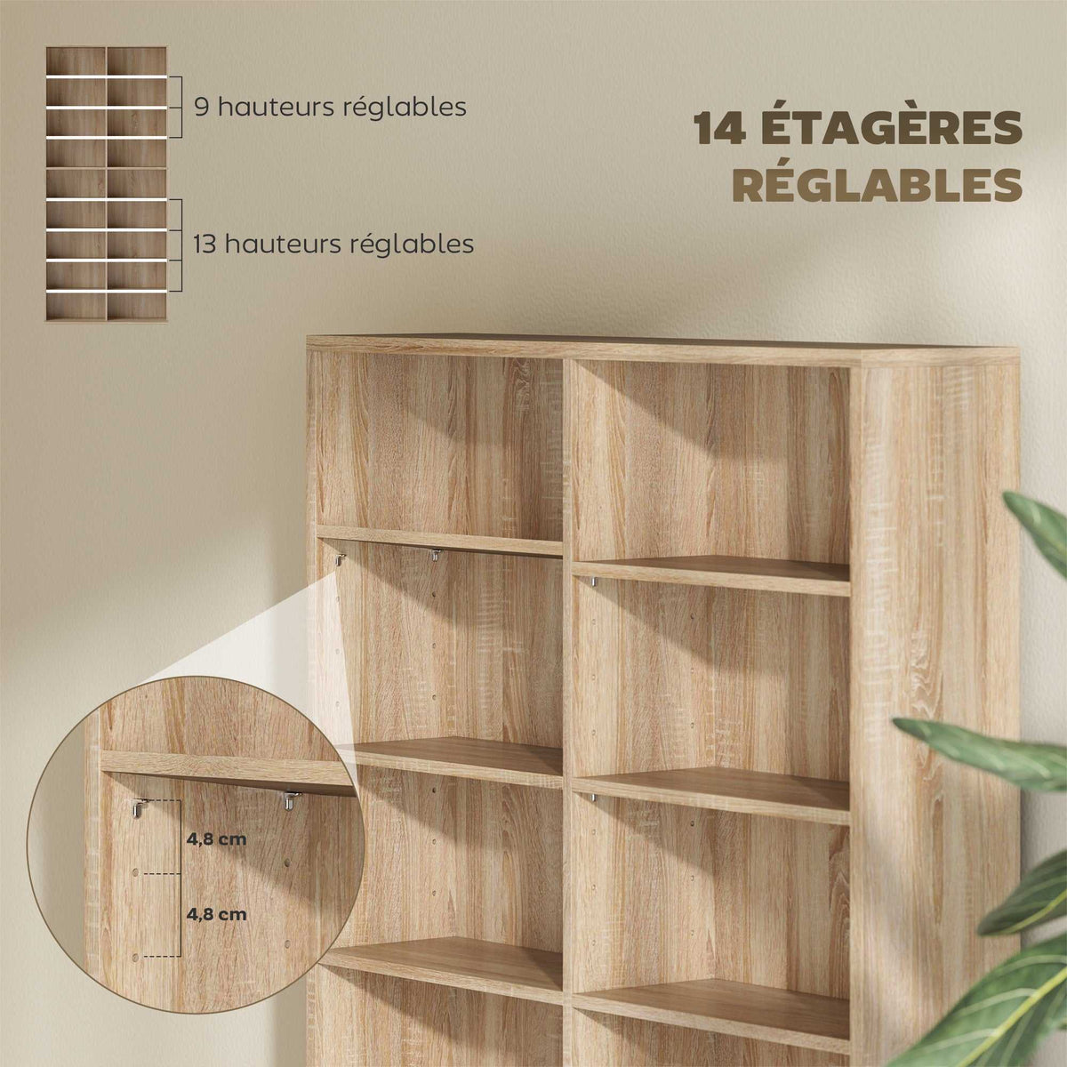 Rangements pour CD et DVD 18 compartiments capacité max. 640 CD/360 DVD 430 Blu-ray 78,5 x 24 x 175 cm bois naturel-4