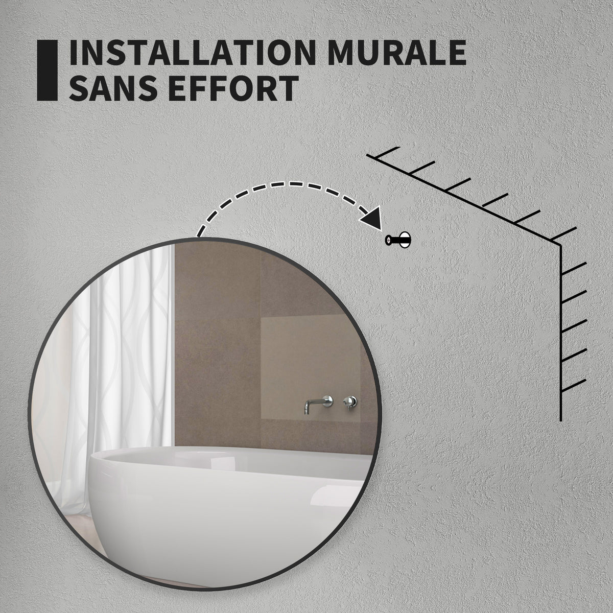 Miroir rond miroir salle de bain cadre en métal facile à installer, pour chambre, salon, entrée, Ø 70 x 2,5 cm noir-6