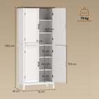 Buffet haut cuisine 6 niveaux, armoire de cuisine, 4 portes à chevrons et 4 étagères réglables, 76x40x178,5cm, blanc-2