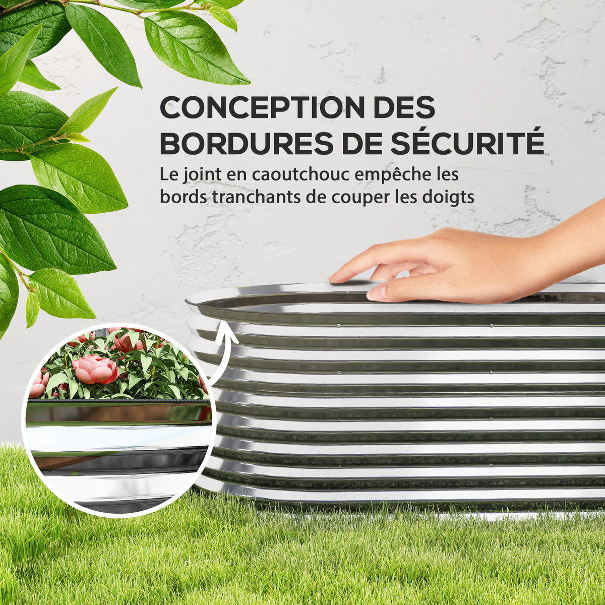 Carré potager de jardin potager surélevé, résistant à la rouille en acier galvanisé 160 x 80 x 56 cm argent-5