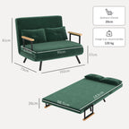 Canapé convertible 2 places 4 en 1, canapé-lit avec dossier réglable sur 5 niveaux, 2 coussins, 102 x 73 x 81 cm, vert-2