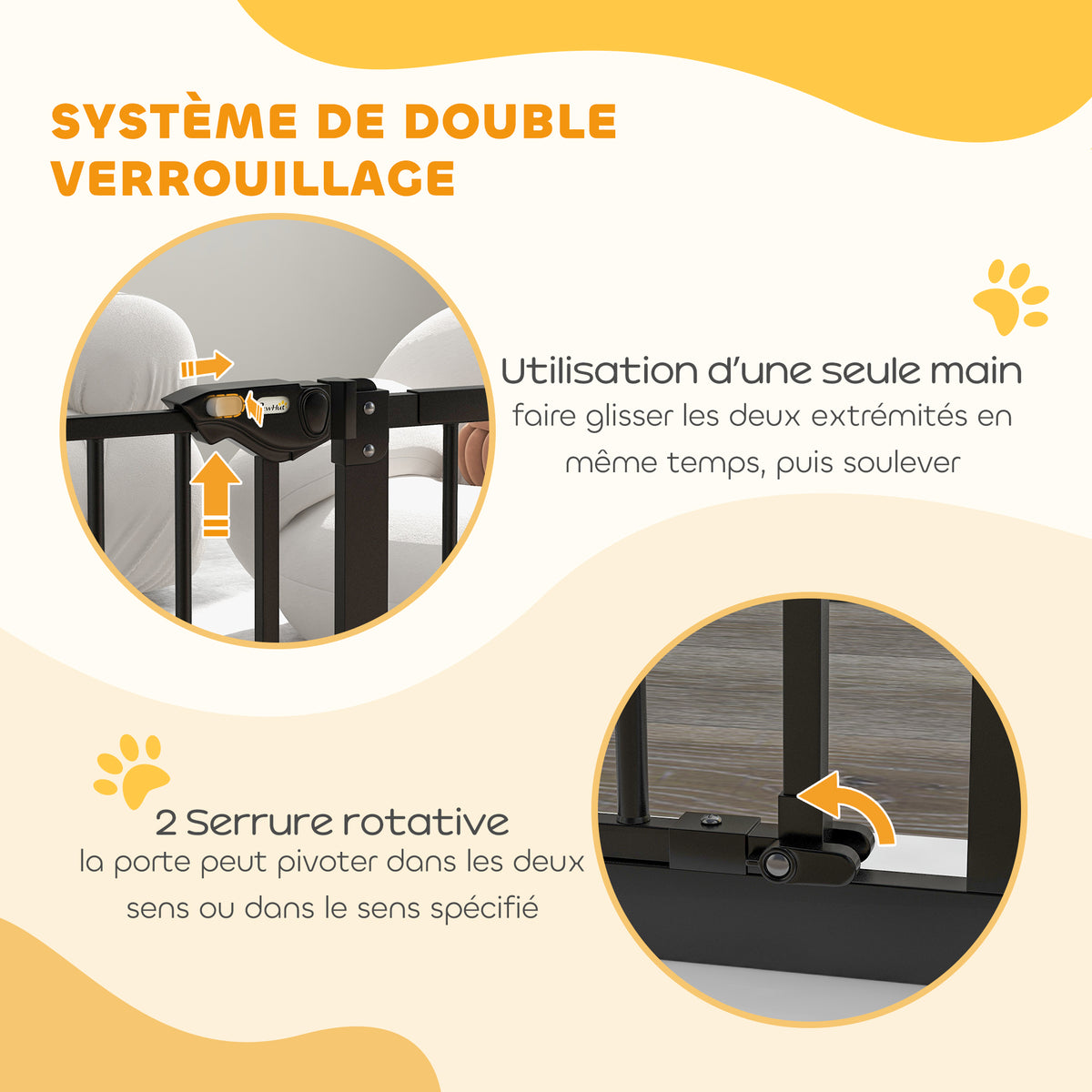 Barrière de sécurité animaux porte fermeture automatique système de double verrouillage sans perçage 1 extension noir-3