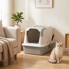 Maison de toilette pour chat bac à litière fermé bac acier inoxydable, nettoyage facile, 60,4 x 40,4 x 41,8 cm, blanc-8