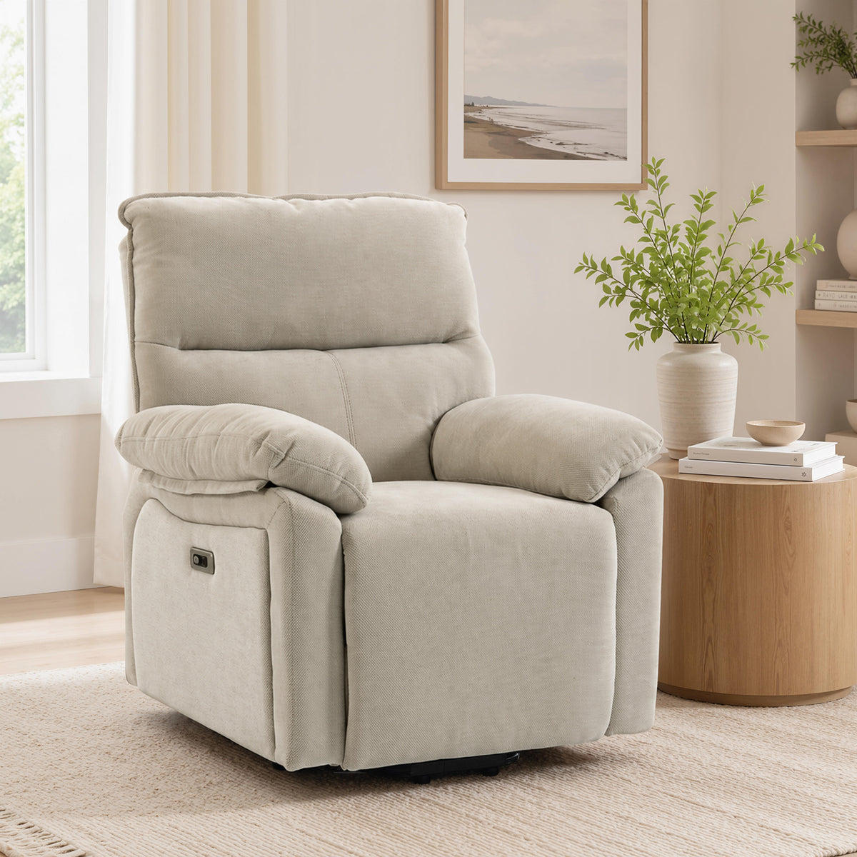Fauteuil Releveur Électrique Massage et Chaleur Fauteuil Relax Électrique Chenille Ports USB Dossier Inclinable Crème-1