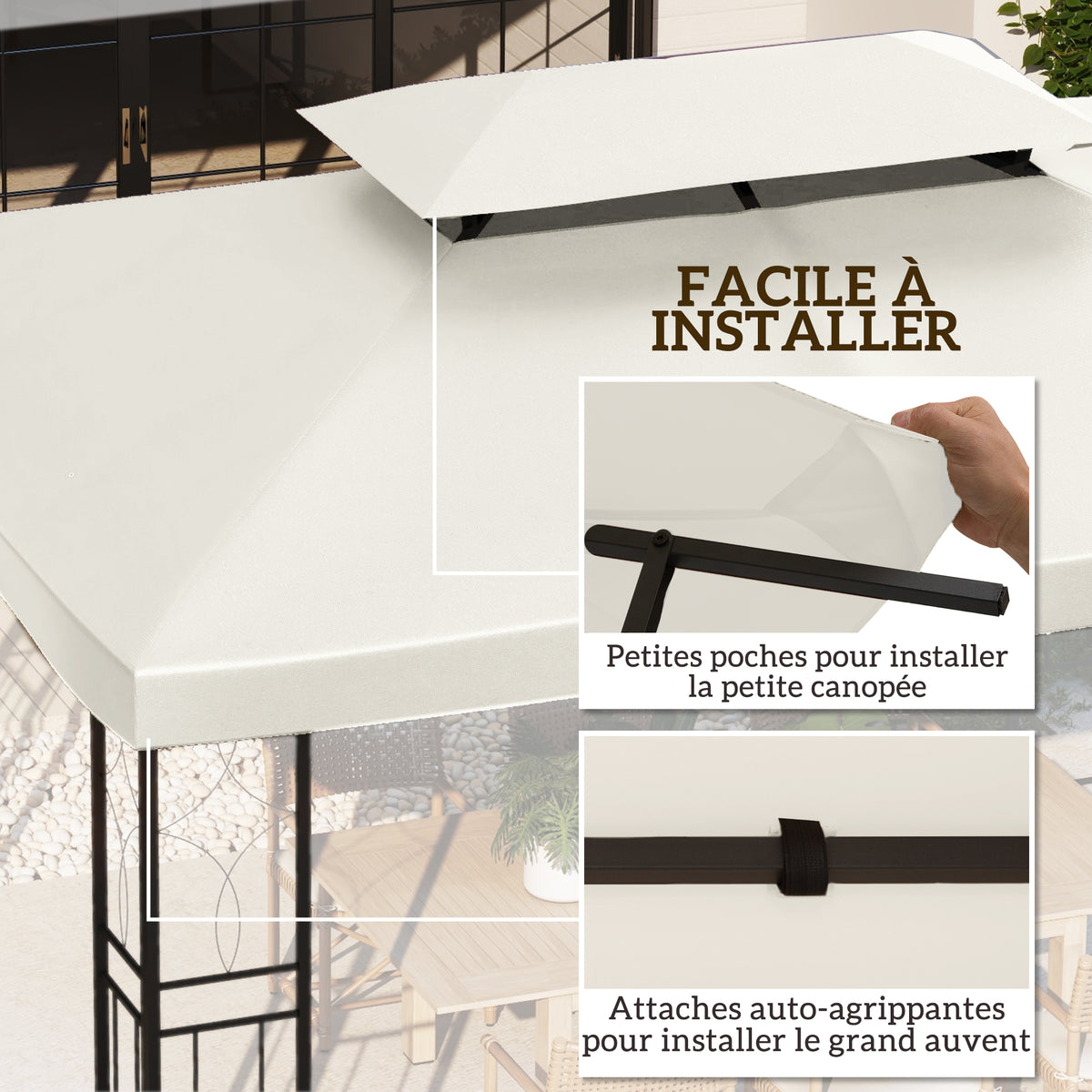 Toit de Rechange pour Tonnelle Crème 3 x 4 m-4