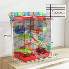 Cage pour hamster souris petit animaux rongeur avec tunnel mangeoire roue jouet 47 x 30 x 59 cm rouge-2