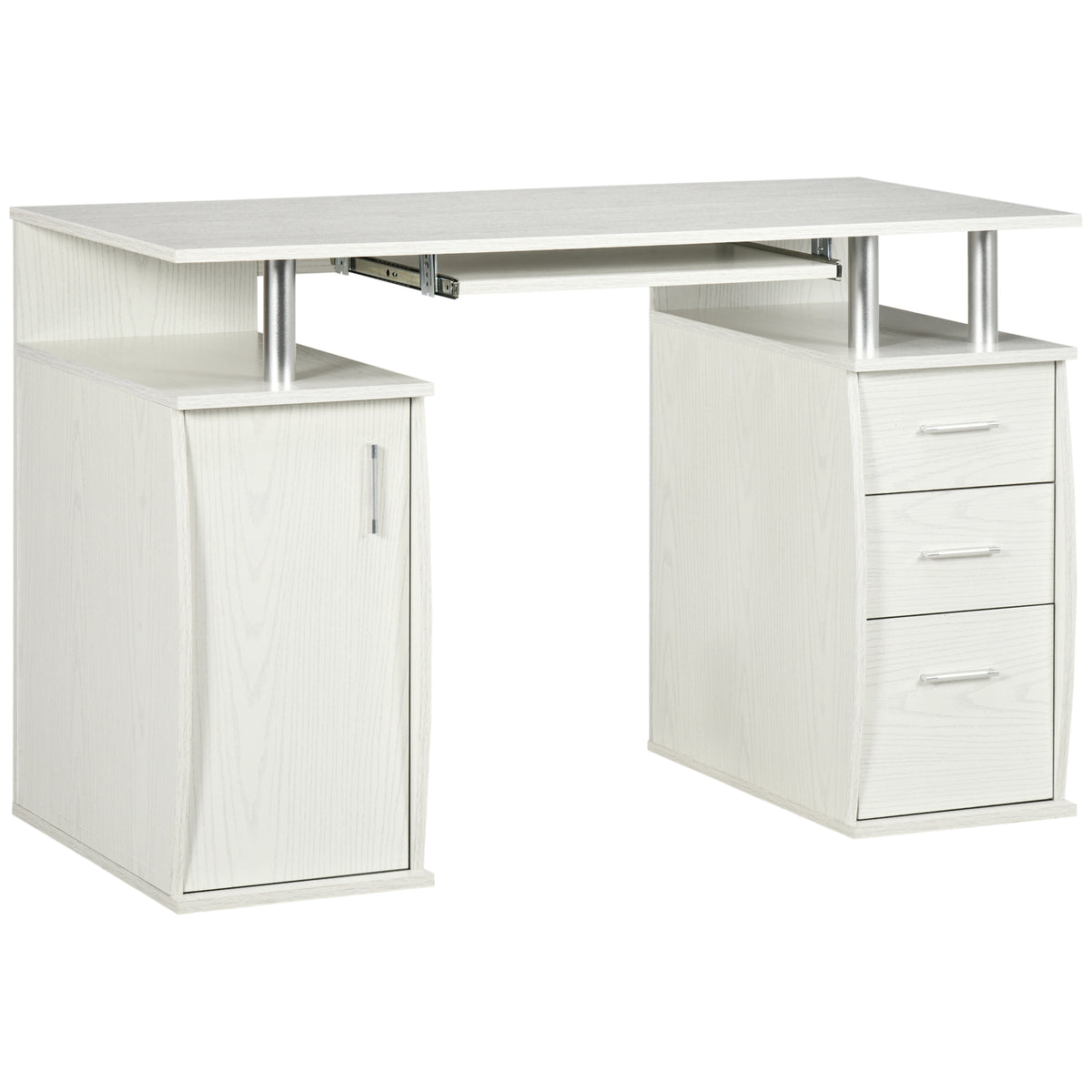 Bureau d'ordinateur, bureau informatique 120 x 55 cm avec plateau pour clavier, 3 tiroirs, pour chambre, domicile, blanc-0