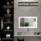Miroir de salle de bain rectangulaire mural lumineux LED horizontal ou vertical, 100 x 60 cm-3