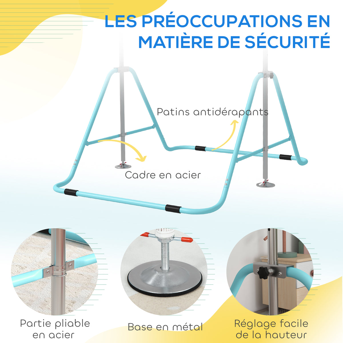 Barre fixe de gymnastique pour enfants pliante hauteur réglable de 88 à 128 cm vert-4