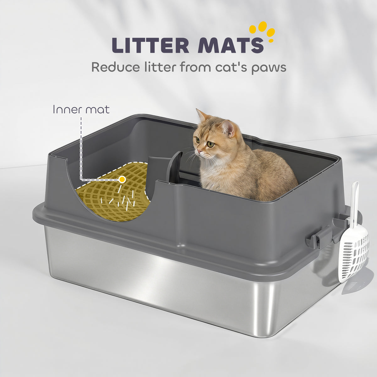 Maison de Toilette pour Chat avec Couvercle Amovible et Fermé, Côtés Hauts, 60,5x40,5x45cm, Gris Foncé-7