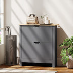 Meuble à chaussures 12 paires, armoire à chaussures étroite avec 2 tiroirs rabattables et étagères réglables, gris foncé-9