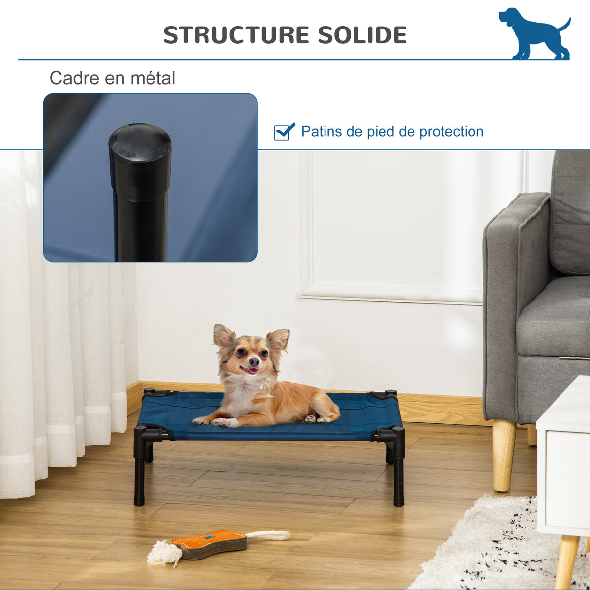 Lit surélevé pour chiens chats animaux de compagnie tissu oxford textilène micro-perforé 61 x 46 x 18 cm bleu et noir-3