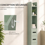 Meuble Colonne de Salle de Bain, Armoire Toilette Haute avec Étagères et Placards - 15 x 17 x 120 cm, Vert Clair-5