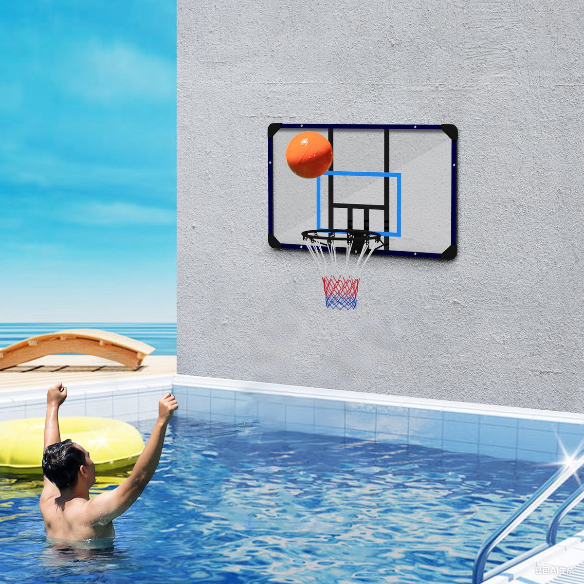 Panier de basketball mural panier spécial - 113L x 73H cm - filet toutes saisons pour l'intérieur et l'extérieur-6
