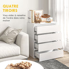 Commode 4 tiroirs meuble de rangement sans poignées design minimaliste 60 x 40 x 80 cm blanc-4