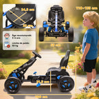 Kart à pédales pour enfants, karting enfant 3 à 6 ans avec roue libre, frein, roues EVA antidérapantes, bleu-2
