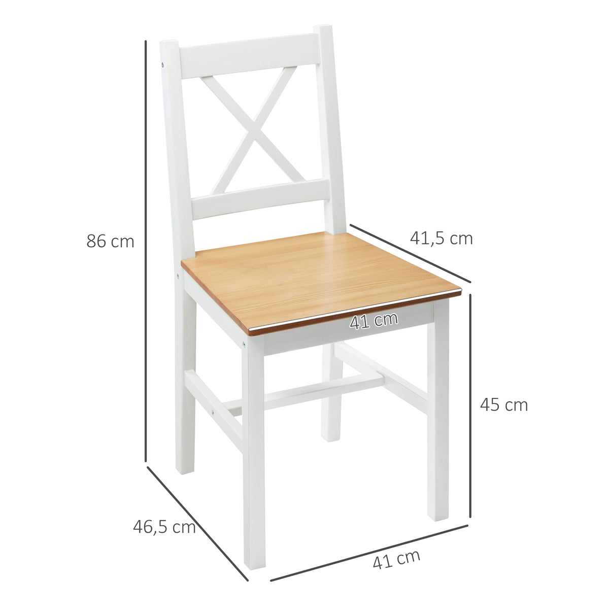 Lot de 2 chaises de salle à manger en bois massif chaise de cuisine esprit campagne dossier croisé blanc et chêne-2