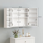 Armoire à pharmacie murale, armoire à médicaments avec double porte verrouillable 2 clés, 53x20x53cm, blanc-2