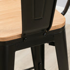 Lot de 4 tabourets de Bar Industriel avec Dossier Repose-Pied Hauteur Assise 76 cm métal noir Panneaux Multicouches Imitation Bois Clair-7