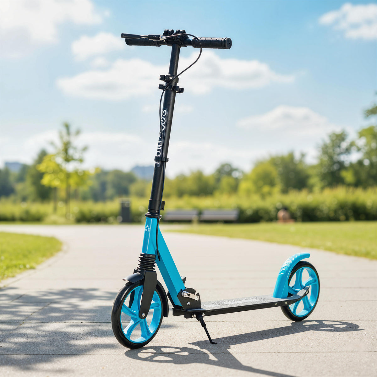 Trottinette Pliable pour Adultes 14+ Ans, Guidon Réglable, Grandes Roues, Amortisseur, Aluminium, 91,5x36,5x104cm, Bleu-1